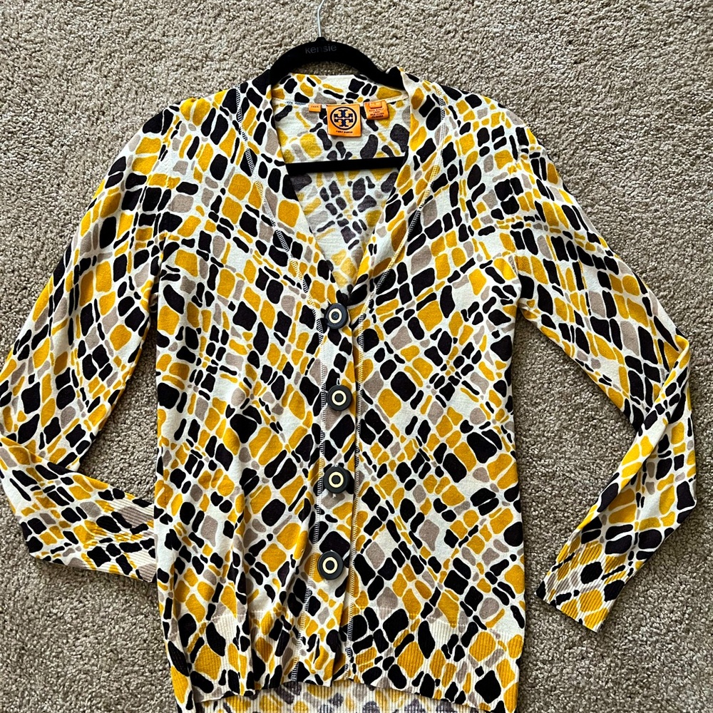 Tory Burch Printed Long Sleeve Cardigan, Small